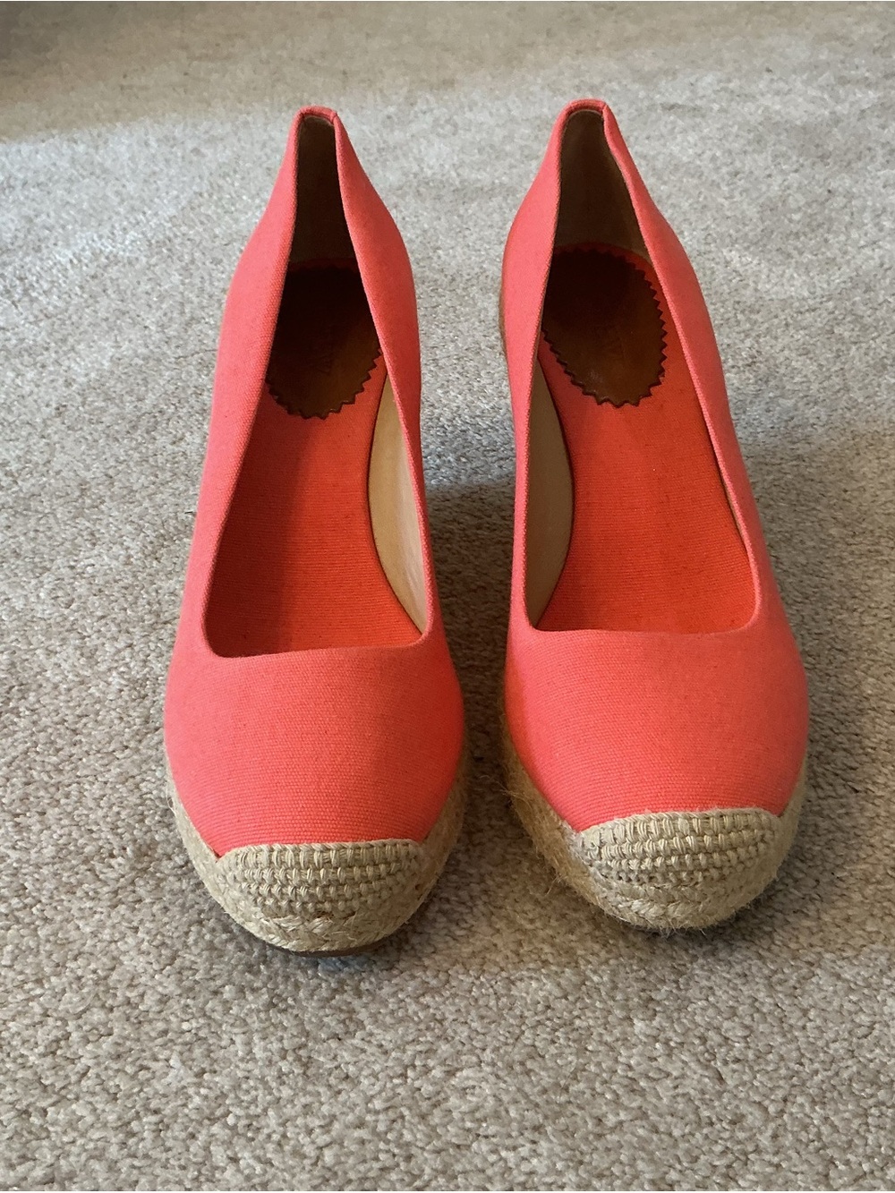 J.Crew Seville Canvas Espadrille Wedge | Size 9 | Coral | NEVER WORN